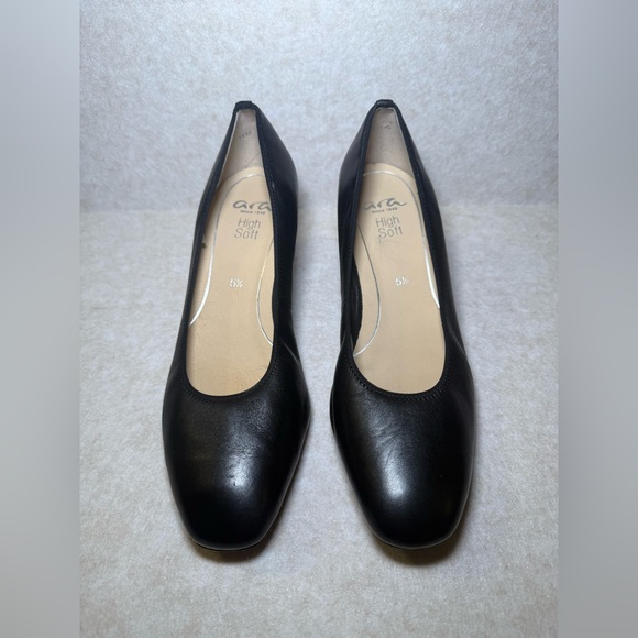 Ara Veda Women's Black Leather Pump Stacked Block Heel, US Size 5 1/2 - Picture 2 of 11